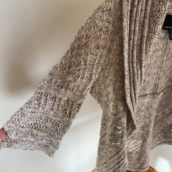 Cynthia Rowley 3/4 Sleeve Chunky Knit Cardigan Beige XS - Picture 7 of 9